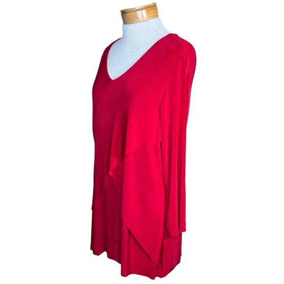 Chico’s Travelers V-Neck Red Layered Front Slinky Jersey Tunic Top Size 2 = L/12 - Picture 11 of 11